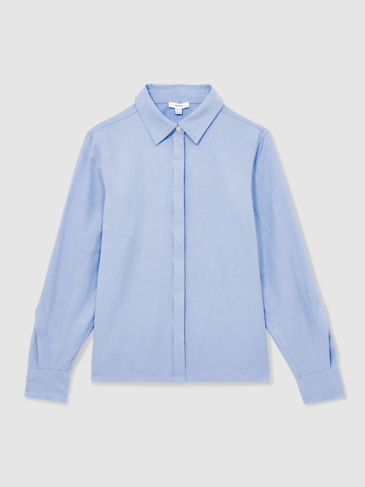 Reiss Blue Ali Lyocell-Blend Press-Stud Back Shirt - Image 2 of 8