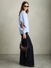 Reiss Blue Ali Lyocell-Blend Press-Stud Back Shirt - Image 3 of 8