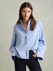 Reiss Blue Ali Lyocell-Blend Press-Stud Back Shirt - Image 4 of 8