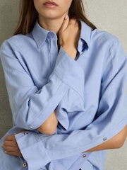 Reiss Blue Ali Lyocell-Blend Press-Stud Back Shirt - Image 5 of 8