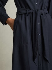 Reiss Navy Mabel Long-Sleeve Belted Midi Dress - Image 3 of 5