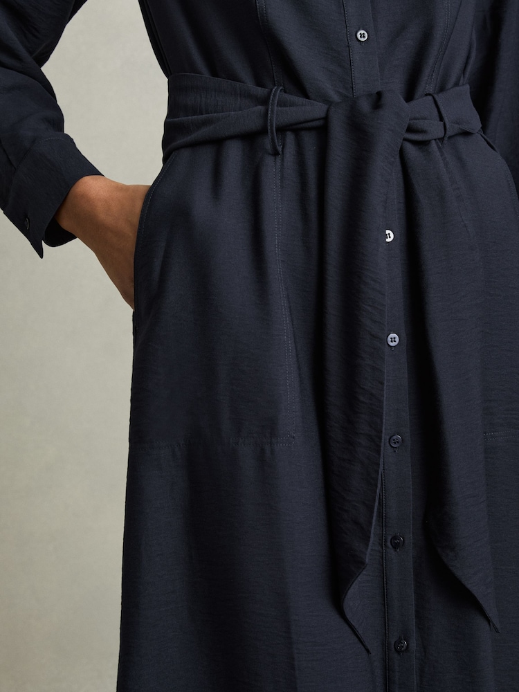Buy Reiss Navy Mabel Long-Sleeve Belted Midi Dress from Next USA Buy Reiss Navy Mabel Long-Sleeve Belted Midi Dress from Next USA