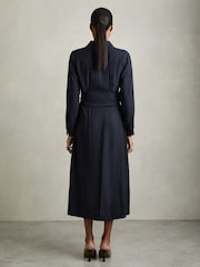 Reiss Navy Mabel Long-Sleeve Belted Midi Dress - Image 4 of 5
