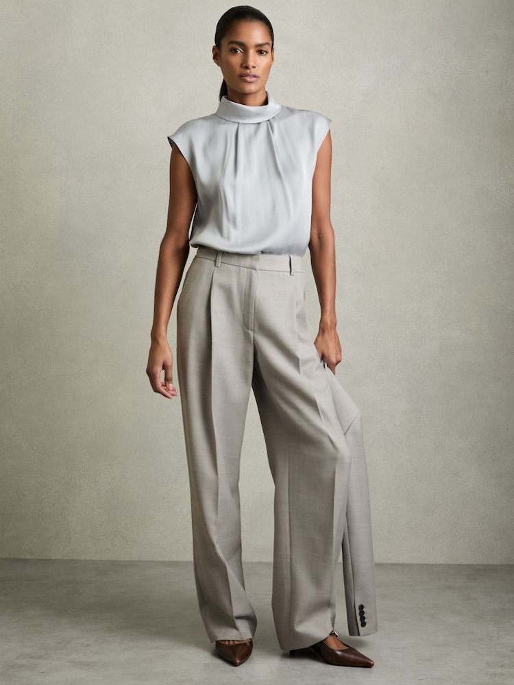 Reiss Grey Harper Petite Wool-Blend Wide-Leg Suit Trousers - Image 1 of 7
