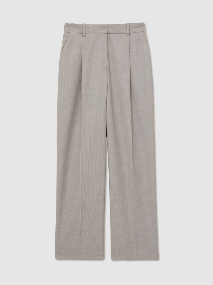 Reiss Grey Harper Petite Wool-Blend Wide-Leg Suit Trousers - Image 2 of 7