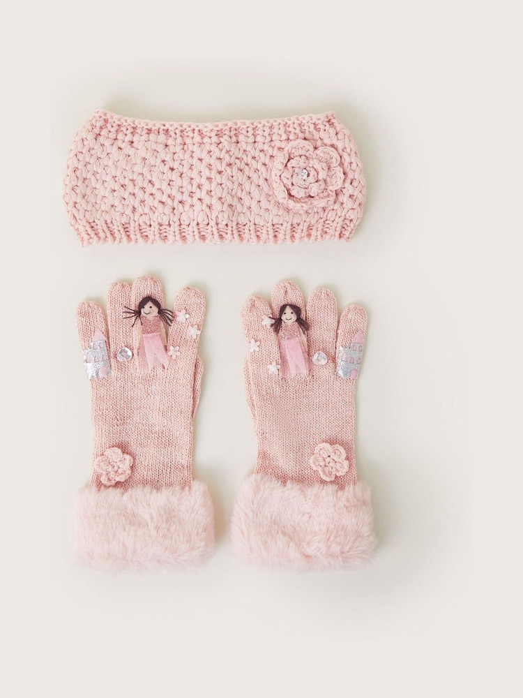 Monsoon Pink Flower Print Princess Winter Gloves and Knit Headband Set - Image 1 of 2 Monsoon Pink Flower Print Princess Winter Gloves and Knit Headband Set - Image 1 of 2