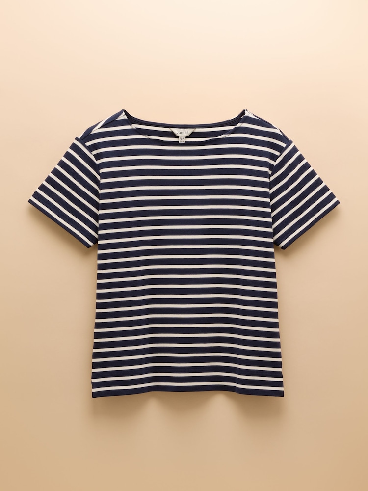 Marinho/Branco - Blusa bretã de manga curta Joules Harbour com gola de barco - Imagem 7 de 7