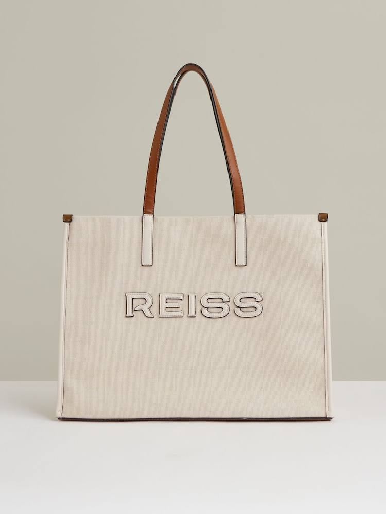 Reiss Natural Lola Canvas Logo Tote - Image 1 of 5