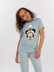Brands In Blue Girls Disney Minnie Mouse Christmas Hat Stars 100% Cotton Pyjamas - Image 2 of 4