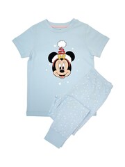 Brands In Blue Girls Disney Minnie Mouse Christmas Hat Stars 100% Cotton Pyjamas - Image 3 of 4