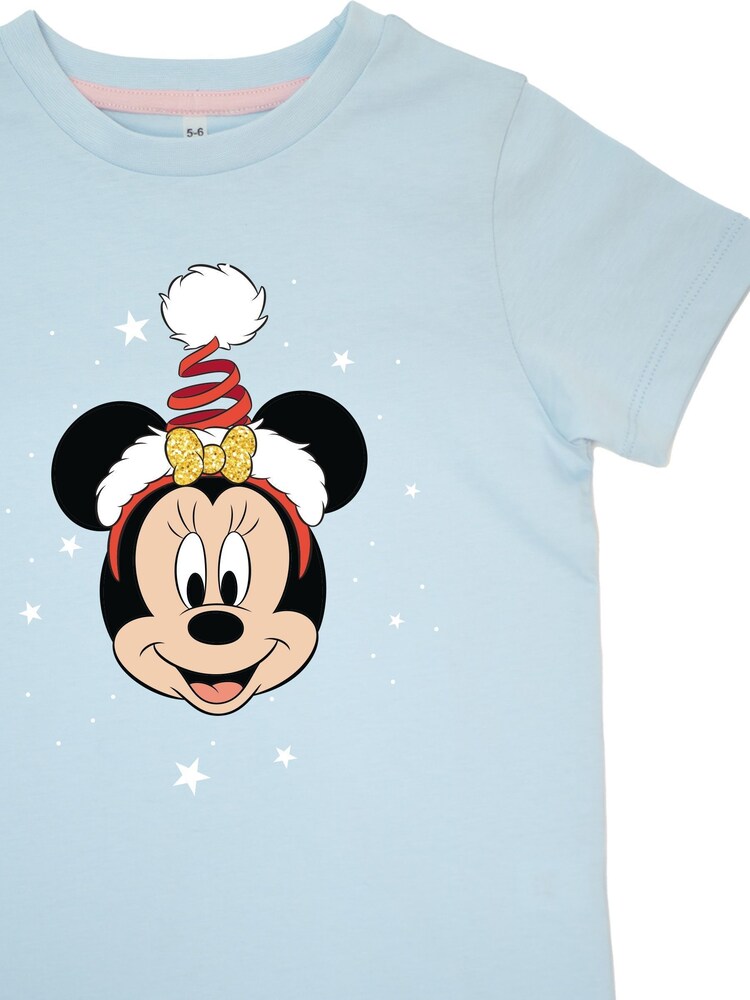 Brands In Blue Girls Disney Minnie Mouse Christmas Hat Stars 100% Cotton Pyjamas - Image 4 of 4