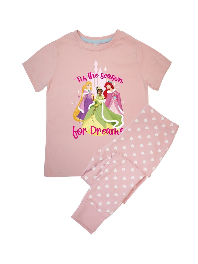 Brands In Pink Girls Disney Princess Season Of Dreams Hearts 100% Cotton Pyjamas - Image 3 of 4