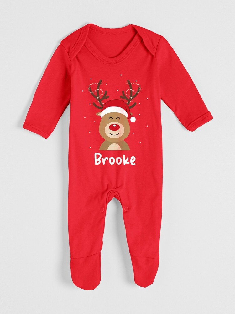 Personalised Babygrow Christmas Reindeer 100% Cotton Sleepsuit by Stitch Style - Image 1 of 5