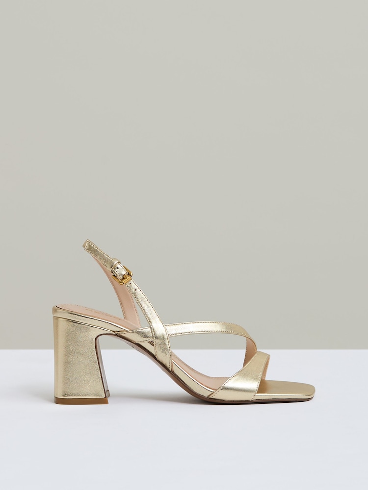 Reiss Gold Alice Strappy Leather Heeled Sandals - Image 1 of 5