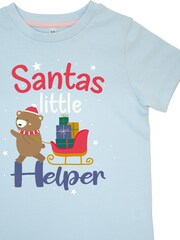 Brands In Blue Girls Christmas Santas Little Helper Stars 100% Cotton Pyjamas - Image 4 of 4