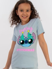 Brands In Blue Girls Disney Lilo & Stitch Merry Stitchmas Christmas Stars 100% Cotton Pyjamas - Image 1 of 4