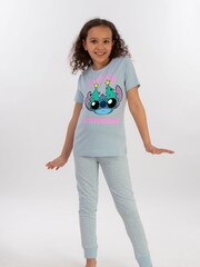 Brands In Blue Girls Disney Lilo & Stitch Merry Stitchmas Christmas Stars 100% Cotton Pyjamas - Image 2 of 4