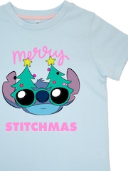 Brands In Blue Girls Disney Lilo & Stitch Merry Stitchmas Christmas Stars 100% Cotton Pyjamas - Image 4 of 4