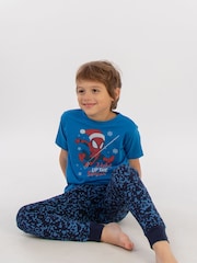 Brands In Blue Boys Marvel Spider-Man Light Up The Season Royal Camo 100% Cotton Pyjamas - Image 2 of 4