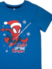 Brands In Blue Boys Marvel Spider-Man Light Up The Season Royal Camo 100% Cotton Pyjamas - Image 4 of 4