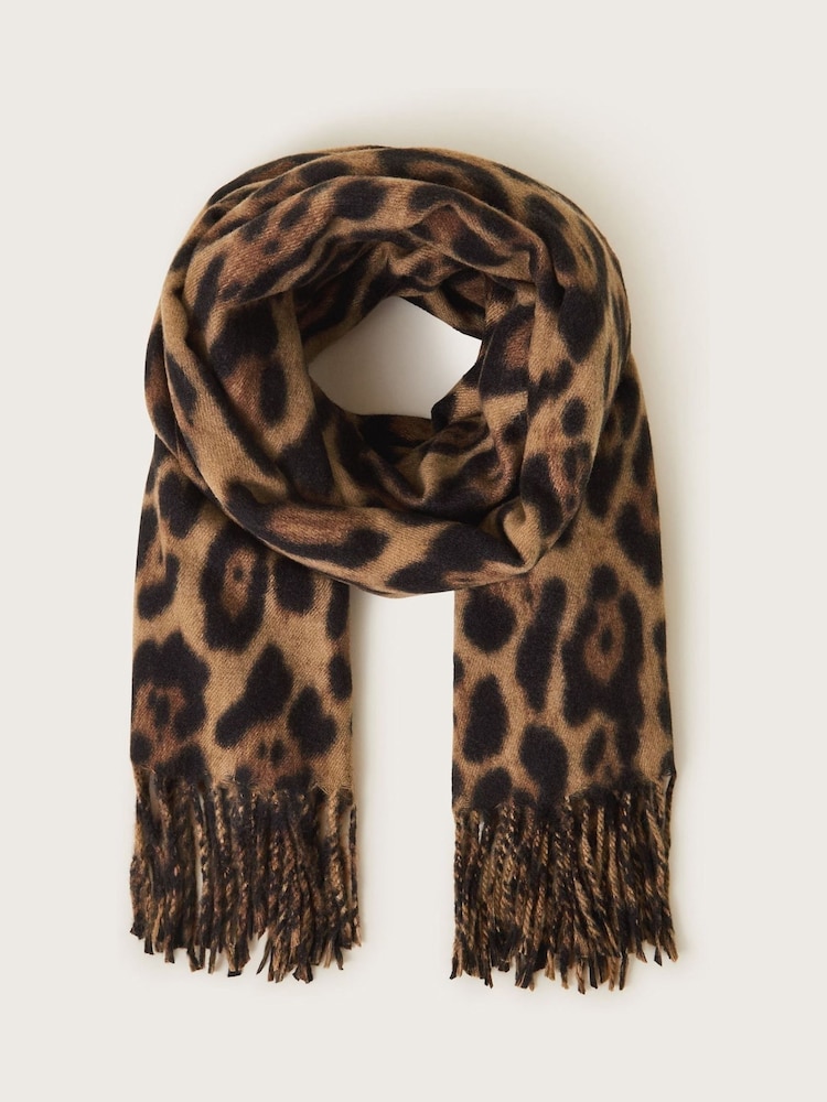 Monsoon Brown Lottie Leopard Print Scarf - Image 1 of 2