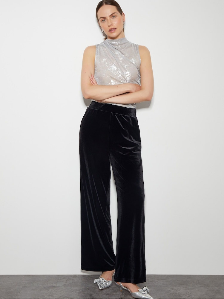 Monsoon Black Velvet Vora Wide Leg Trousers - Image 1 of 4