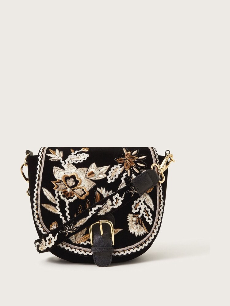 Monsoon Black Phoebe Embroidered Cross-Body Bag - Image 1 of 4 Monsoon Black Phoebe Embroidered Cross-Body Bag - Image 1 of 4