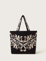 Monsoon Black Phoebe Floral Embroidered Tote Bag - Image 1 of 4