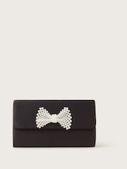 Monsoon Black Pearl Bow Clutch Bag - Image 1 of 4