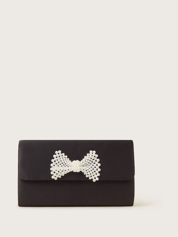 Monsoon Black Pearl Bow Clutch Bag - Image 1 of 4