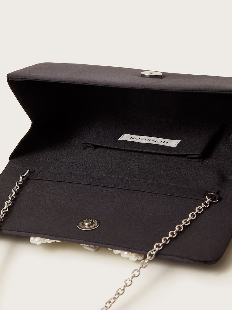 Monsoon Black Pearl Bow Clutch Bag - Image 4 of 4