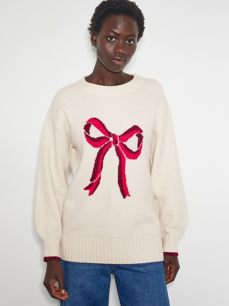 Monsoon Natural Darla Diamante Bow Jumper - Image 1 of 5