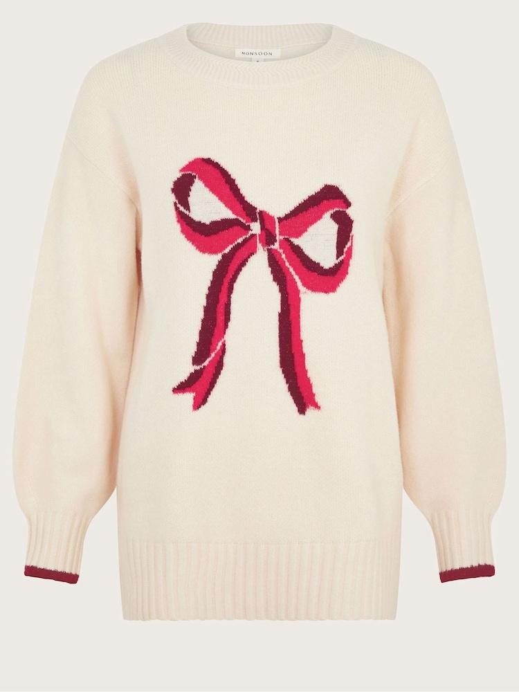 Monsoon Natural Darla Diamante Bow Jumper - Image 5 of 5