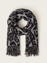 Monsoon Grey Lottie Leopard Print Scarf - Image 1 of 2