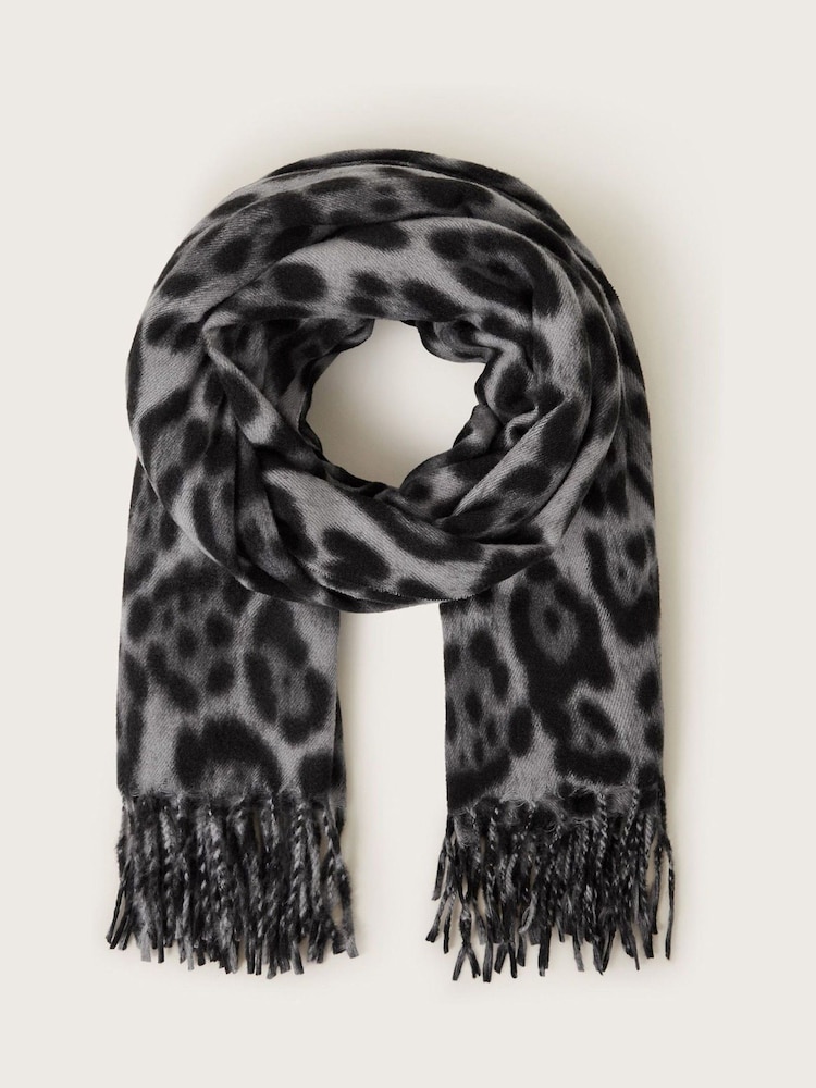Monsoon Grey Lottie Leopard Print Scarf - Image 1 of 2