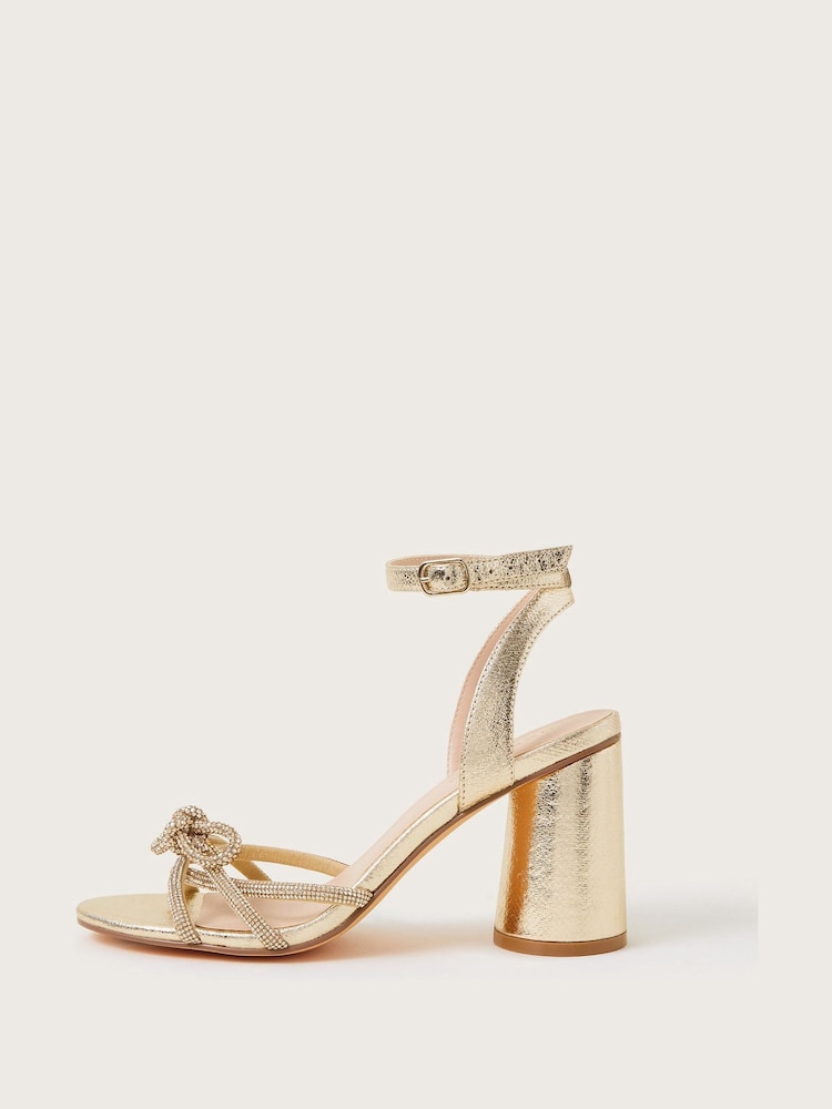Monsoon Gold Darla Diamante Bow Heel Sandals - Image 2 of 4