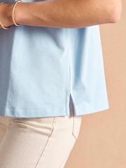 Joules Tallie Blue Short Sleeve Combed 100% Cotton Collared Top - Image 8 of 9