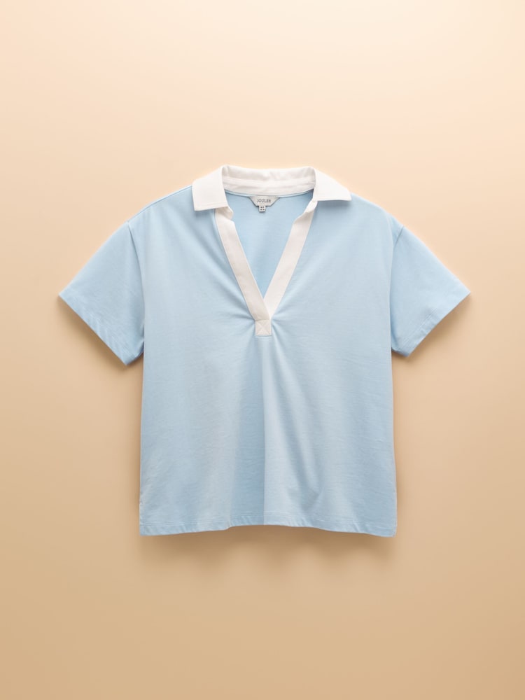 Joules Tallie Blue Short Sleeve Combed 100% Cotton Collared Top - Image 9 of 9