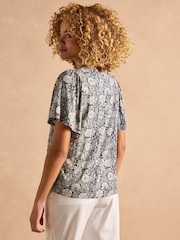 Joules Nia Navy Pleat Front Jersey Top - Image 2 of 8