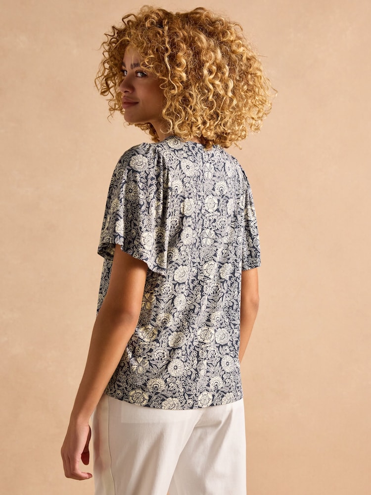 Joules Nia Navy Pleat Front Jersey Top - Image 2 of 8