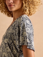 Joules Nia Navy Pleat Front Jersey Top - Image 5 of 8