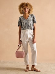 Joules Nia Navy Pleat Front Jersey Top - Image 7 of 8