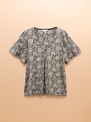 Joules Nia Navy Pleat Front Jersey Top - Image 8 of 8