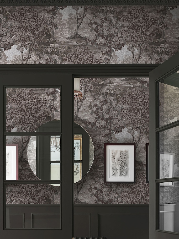 Graham & Brown Etching Charcoal Bodenham A4 Wallpaper Sample - Image 1 of 4