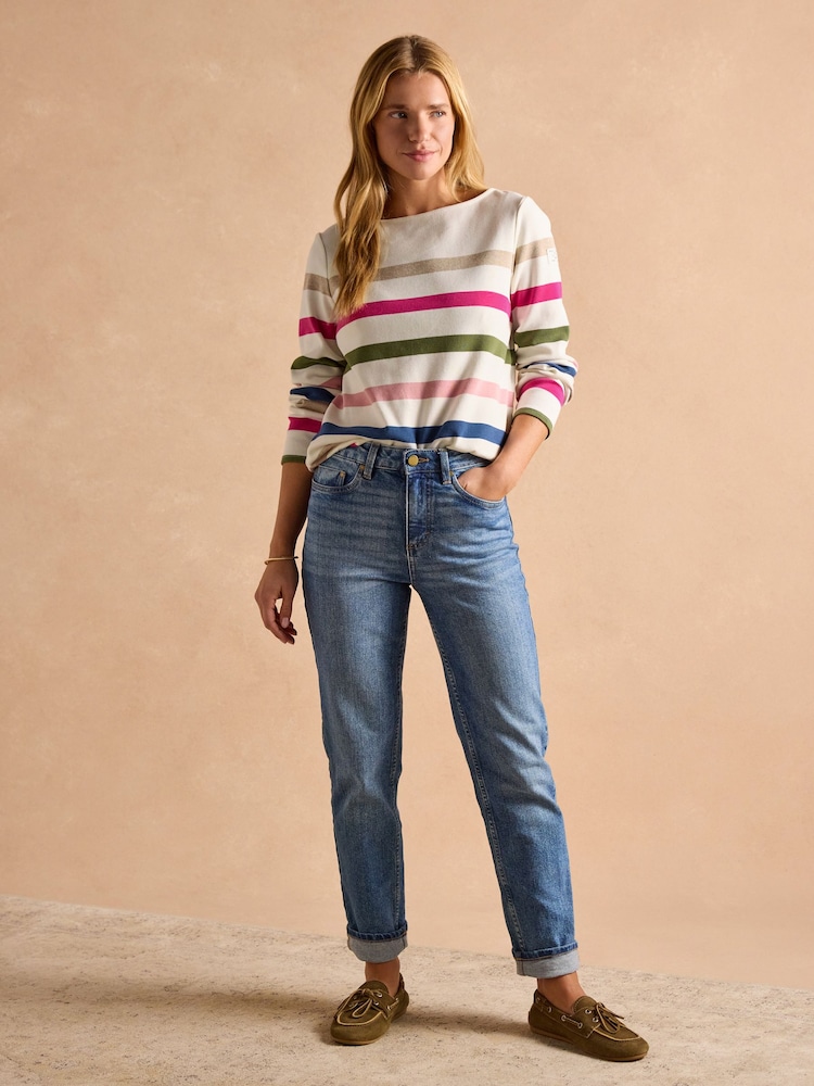Joules Harbour Cream Multi Boat Neck 100% Cotton Breton Top - Image 4 of 7