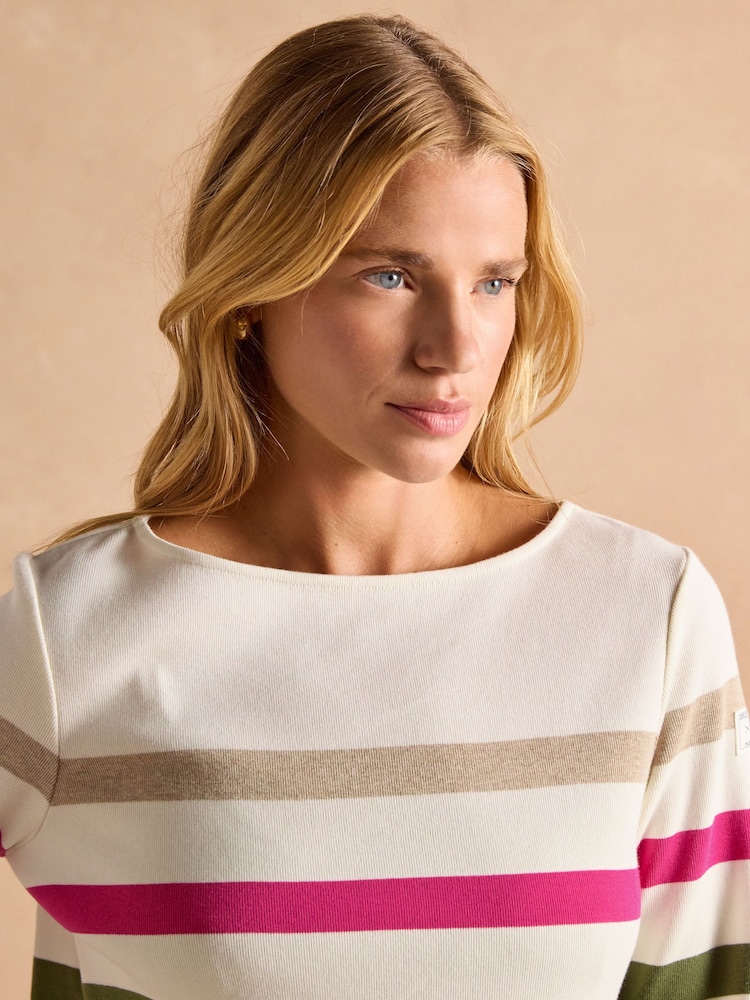 Joules Harbour Cream Multi Boat Neck 100% Cotton Breton Top - Image 5 of 7