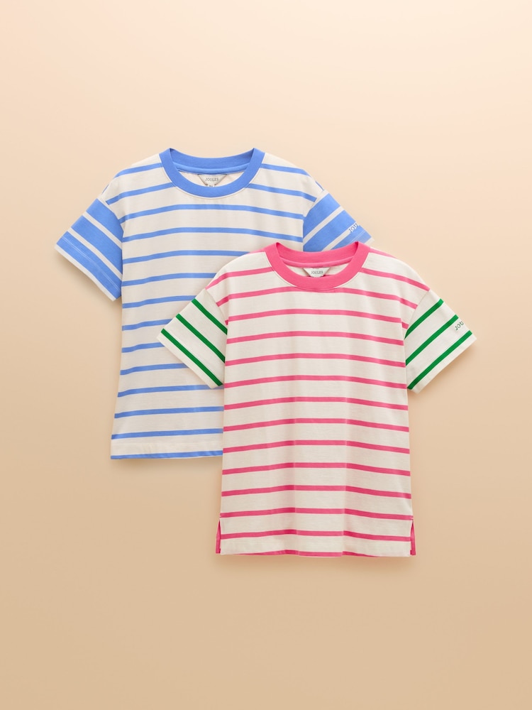Joules Ellie 2 Pack Multi Short Sleeve Jersey Tops - Image 1 of 9