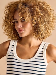 Joules Sofia Cream & Navy Stripe Ribbed Vest - Image 3 of 7