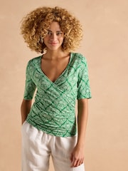 Joules Nia Green Wrap Front Jersey Top - Image 1 of 8