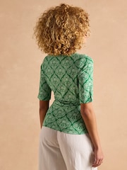 Joules Nia Green Wrap Front Jersey Top - Image 2 of 8